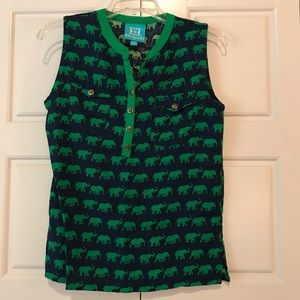 Navy & Green Elephant Blouse